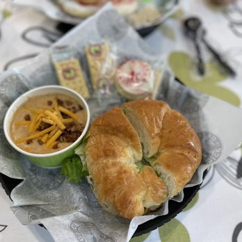 Chicken Salad Chick - Potato loaded soup and chicken salad with grapes and apples. - Southern Near Me - Estero, Florida