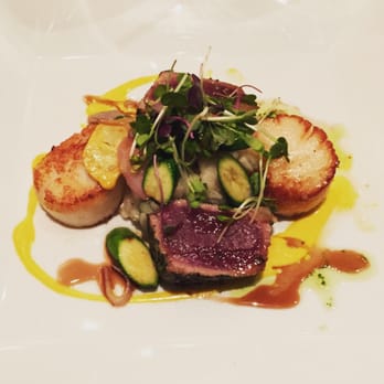 Masraff's - Seared Hawaiian tuna and diver scallops - New American Near Me - Houston, Texas Masraff's - Seared Hawaiian tuna and diver scallops - New American Near Me - Houston, Texas