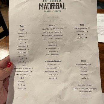 Cocina Madrigal - Drink menu - Tacos Near Me - Phoenix, Arizona