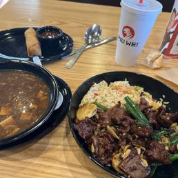 Mongolian beef. Hot and sour and egg roll Mongolian beef. Hot and sour and egg roll