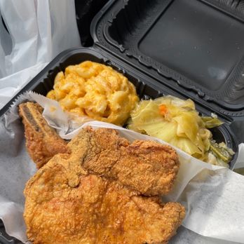 Vibes Southern Cuisine - Fried Pork Chop Entree w/ Mac and Cheese and Cabbage- very good - Food Trucks Near Me - Upper Marlboro, Maryland Vibes Southern Cuisine - Fried Pork Chop Entree w/ Mac and Cheese and Cabbage- very good - Food Trucks Near Me - Upper Marlboro, Maryland