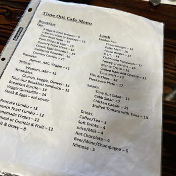 Time Out Cafe - Wry basic menu is a school page protector - Cafes Near Me - Vista, California