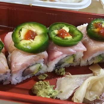 Lucky Box BBQ & Sushi  - $14 Super Yellowtail Roll... 8pcs with massive jalapeño for a nice kick - Fast Food Near Me - Ewa Beach, Hawaii