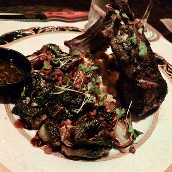 Mystique Dining - Rack of lamb with roasted balsamic brussels sprouts - Dinner Theater Near Me - Folsom, California Mystique Dining - Rack of lamb with roasted balsamic brussels sprouts - Dinner Theater Near Me - Folsom, California