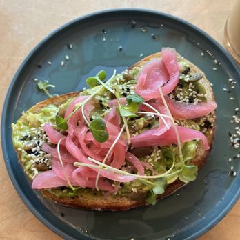 Drift Coffee & Kitchen  - Avo Toast w/purple onion and sesame seeds - Coffee & Tea Near Me - Wilmington, North Carolina