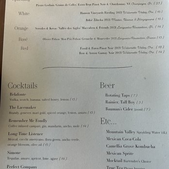 Jacqueline - Drink menu - Cocktail Bars Near Me - Portland, Oregon