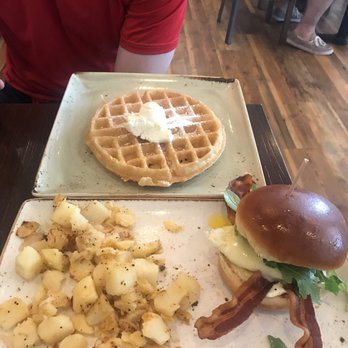 First Watch - Belgian waffle and breakfast sandwich with potatoes - Breakfast & Brunch Near Me - Macedonia, Ohio