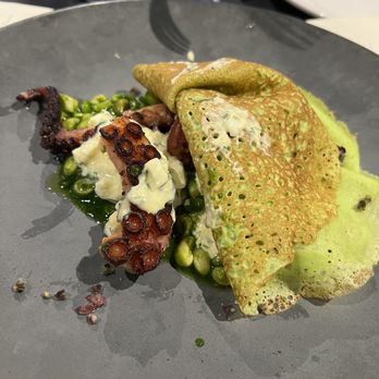 Gunshow - Octopus, lady peas, cress, crepe - New American Near Me - Atlanta, Georgia Gunshow - Octopus, lady peas, cress, crepe - New American Near Me - Atlanta, Georgia