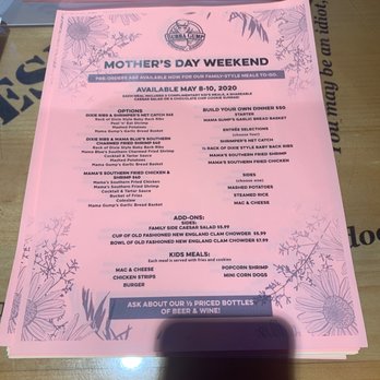 Bubba Gump Shrimp - Mother's Day menu! Great idea! - Seafood Near Me - Monterey, California