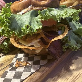 Blue Duck Saloon - The Rio Grande Burger.  Burger was BIG - Bars Near Me - Prineville, Oregon
