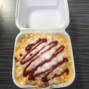 Crazy About Mangonadas - Marranada - hot Cheetos with Mexican corn and nacho cheese topped with white cheese and Chile - Shaved Ice Near Me - San Juan, Texas