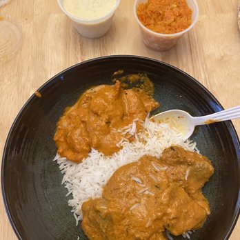 Bombay Bites - My plate with RoganJosh and butter chicken. Dessert samples above - Indian Near Me - Centreville, Virginia
