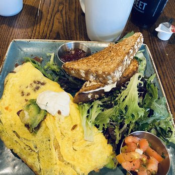 First Watch - Bacado Omelet with greens, salsa and toast. - Breakfast & Brunch Near Me - Wake Forest, North Carolina First Watch - Bacado Omelet with greens, salsa and toast. - Breakfast & Brunch Near Me - Wake Forest, North Carolina