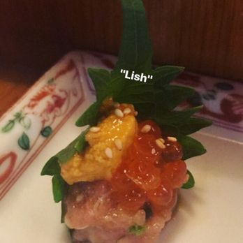 Sushi Ko - Toro x Uni x Ikura wrapped in Shiso leaf. - Japanese Near Me - Miami, Florida