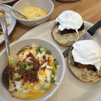 Himes Breakfast House - Pork Belly Benedict with Hollandaise on the side and "Jessie's" Grits - Breakfast & Brunch Near Me - Tampa, Florida Himes Breakfast House - Pork Belly Benedict with Hollandaise on the side and "Jessie's" Grits - Breakfast & Brunch Near Me - Tampa, Florida