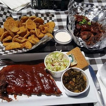 Beach Pit BBQ - ribs, pickles, tips, greens, bread, slaw..  delish - Barbeque Near Me - Costa Mesa, California