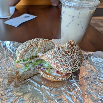 Elite Experience: Reno Tahoe Bagel Co. - Turkey Club on Sesame Bagel with a Banana Bread Latte - Yelp Events Near Me - Reno, Nevada