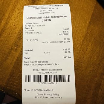 Volare Restaurant - My half of the check. - Pizza Near Me - San Antonio, Texas