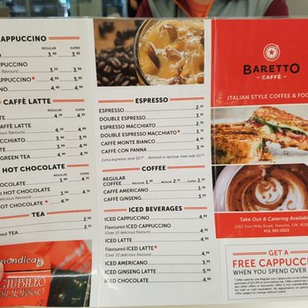 Baretto Caffe - Menu 2 - September 2018 - Cafes Near Me - Toronto, Ontario