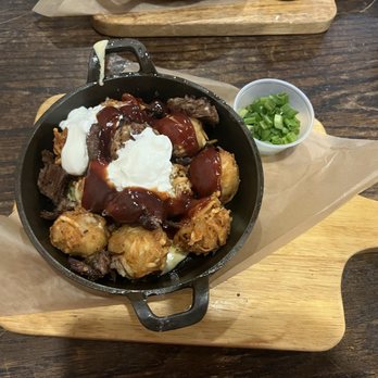 The Dirty South - Brisket tots (chives on the side) - Bars Near Me - Angleton, Texas The Dirty South - Brisket tots (chives on the side) - Bars Near Me - Angleton, Texas