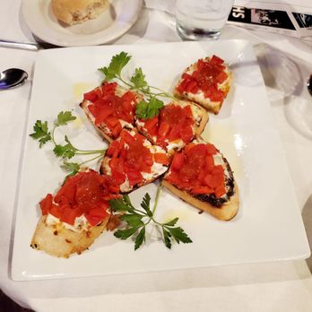 Roger Rocka's Dinner Theater - Roasted Red Pepper Bruschetta, phenomenal!!! We opted for no pepperoni. - Dinner Theater Near Me - Fresno, California