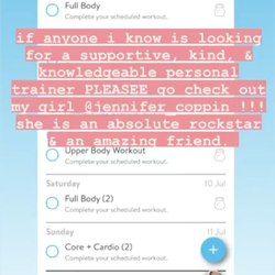 Review from an in-person & online client: we workout 1 day/week & 4 days online.