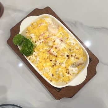 Uncle Cha Fusion Cafe - Cheesy Seafood Baked Rice - Asian Fusion Near Me - Milpitas, California Uncle Cha Fusion Cafe - Cheesy Seafood Baked Rice - Asian Fusion Near Me - Milpitas, California