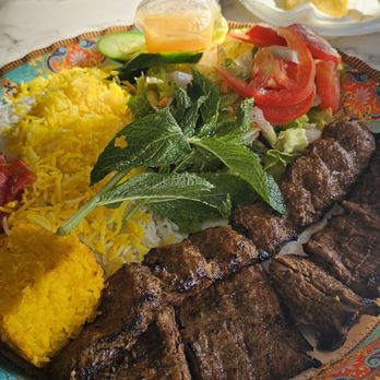 Cafe Naderi - Beef Soltani, half rice, half salad. - Persian/Iranian Near Me - Irvine, California Cafe Naderi - Beef Soltani, half rice, half salad. - Persian/Iranian Near Me - Irvine, California
