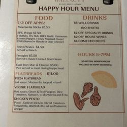 Wallace's Whiskey Room + Kitchen - Happy Hour Menu