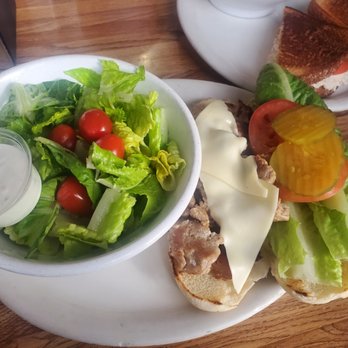 Peanuts Deluxe Cafe - Chicken Teriyaki sandwich w/ added cheese and side salad. - Diners Near Me - San Jose, California