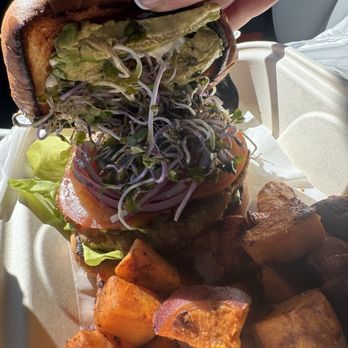 The Yucca Tree Eatery - Veggie Burger side Sweet Potatoes - Cafes Near Me - Yucca Valley, California The Yucca Tree Eatery - Veggie Burger side Sweet Potatoes - Cafes Near Me - Yucca Valley, California
