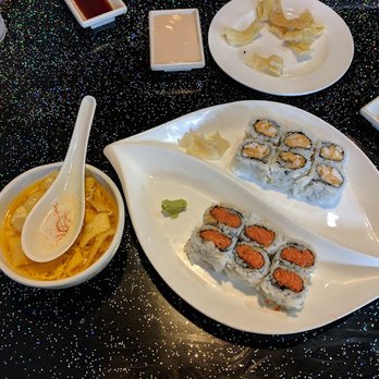 Kumo Sushi - Egg drop soup, spicy shrimp roll, and spicy tuna roll. - Sushi Bars Near Me - Dalton, Georgia