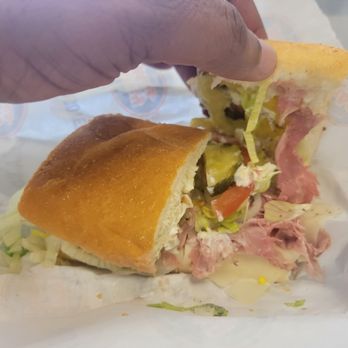 Jersey Mike's Subs - Another angle of the red roast beef meat of the #9 club Supreme.  Is this meat roast beef? - Fast Food Near Me - Riverside, California