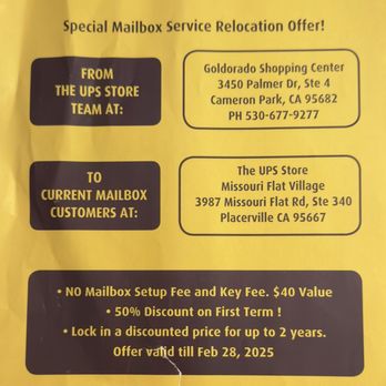 The UPS Store - 2/18/2025:  UPS located at Missouri Flat Road is PERMANENTLY CLOSING 2/20/2025! - Shipping Centers Near Me - Placerville, California