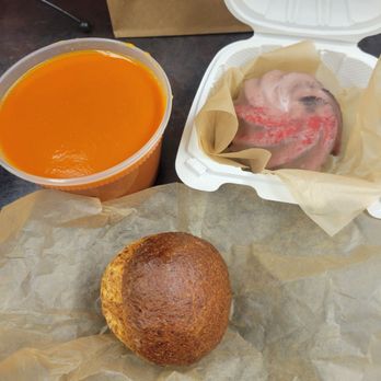 Wildcraft Baking Company - tomato puree with roasted red pepper, oat millet bread and a mini chocolate Bundt cake with ruby chocolate glaze - Bakeries Near Me - Irvington, New York Wildcraft Baking Company - tomato puree with roasted red pepper, oat millet bread and a mini chocolate Bundt cake with ruby chocolate glaze - Bakeries Near Me - Irvington, New York