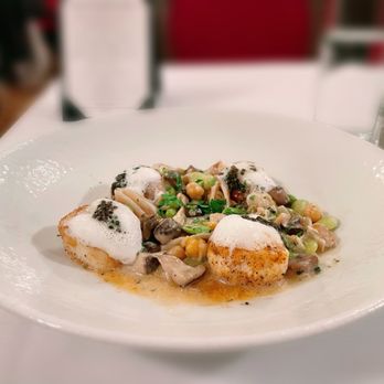 Prelude at the Opera House - Pan seared day boat scallops $65. /scallops, chickpeas, fava beans, green pea ragout, mushrooms, Parmesan cream and Golden Osetra Caviar. - American Near Me - San Francisco, California Prelude at the Opera House - Pan seared day boat scallops $65. /scallops, chickpeas, fava beans, green pea ragout, mushrooms, Parmesan cream and Golden Osetra Caviar. - American Near Me - San Francisco, California