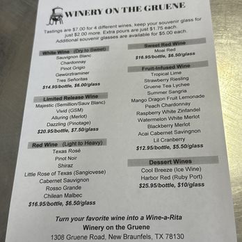 Winery On The Gruene - Wine tasting list - Wineries Near Me - New Braunfels, Texas Winery On The Gruene - Wine tasting list - Wineries Near Me - New Braunfels, Texas