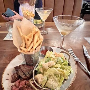 Haywire - Crispy fries, 5oz steak , caesar salad and a dirty Martini - New American Near Me - Austin, Texas