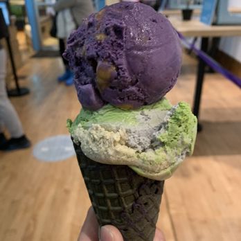 Wanderlust Creamery - Ube malted crunch and Japanese neopolitan on an ube cone - Ice Cream & Frozen Yogurt Near Me - Pasadena, California Wanderlust Creamery - Ube malted crunch and Japanese neopolitan on an ube cone - Ice Cream & Frozen Yogurt Near Me - Pasadena, California