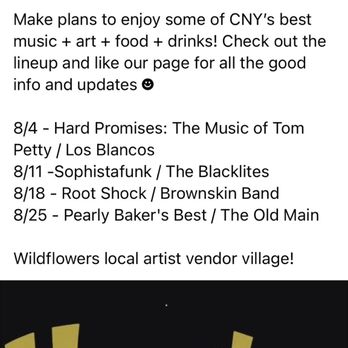 Orbis Lounge - A Facebook sponsored post promoting Hanover Thursdays' free concert series held every Thursday in August in Hanover Square. The post includes details about the event timing from 5-9 pm, with music, art, food, and drinks. It lists the weekly performers and mentions local vendor participation. The post features a partial image of the Hanover logo or signage at the bottom. - Lounges Near Me - Syracuse, New York