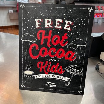 In-N-Out Burger - kids get a free, hot cocoa only when it's raining. - Burgers Near Me - Long Beach, California In-N-Out Burger - kids get a free, hot cocoa only when it's raining. - Burgers Near Me - Long Beach, California