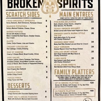 Broken Spirits Distillery - Dinner menu as of August 2026 - Distilleries Near Me - Long Beach, California
