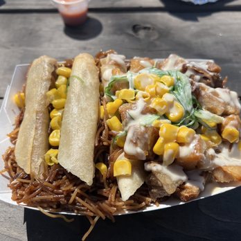 LumpiasRollin - Lumpia Pork Belly Combo. Half rice and half noodles. - Filipino Near Me - San Antonio, Texas LumpiasRollin - Lumpia Pork Belly Combo. Half rice and half noodles. - Filipino Near Me - San Antonio, Texas