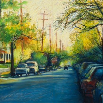 WheelHouse Art - "Highland Avenue" oil pastel on paper by Martin Rollins - Art Galleries Near Me - Louisville, Kentucky WheelHouse Art - "Highland Avenue" oil pastel on paper by Martin Rollins - Art Galleries Near Me - Louisville, Kentucky