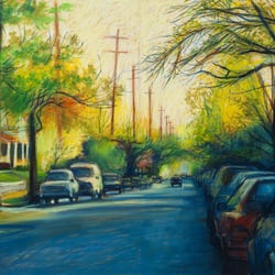 WheelHouse Art - "Highland Avenue" oil pastel on paper by Martin Rollins