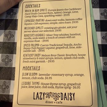 Lazy Daisy Diner & Cafe - Back of Cafe menu - Diners Near Me - Urbana, Illinois Lazy Daisy Diner & Cafe - Back of Cafe menu - Diners Near Me - Urbana, Illinois