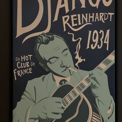 Johnnies Jazz Bar & Grille - Poster in the bar area on the south side. This guitarist is the inspiration for our band that played there last Saturday.