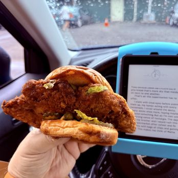 Eighty Chicken Sandwiches - My massive chicken sandwich, half mild, half dipped in spicy sauce. The bun did what it could to keep my hands clean. - Sandwiches Near Me - Kahuku, Hawaii Eighty Chicken Sandwiches - My massive chicken sandwich, half mild, half dipped in spicy sauce. The bun did what it could to keep my hands clean. - Sandwiches Near Me - Kahuku, Hawaii