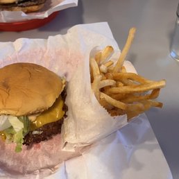 The single burger, with cheddar, jump back sauce and homemade pickles.