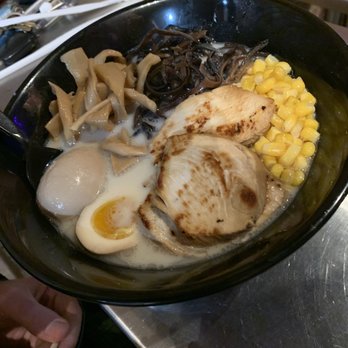 Saku Ramen - Tonkotsu Ramen with chicken, corn, eggs, mushrooms, and bean sprouts - Ramen Near Me - Riverside, California